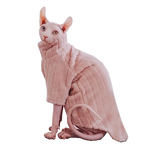 Sphynx Rollkragenpullover für Katzen aus weichem Korallen-Fleece, dicke Winterkleidung, warm, Outfit, Mantel für haarlose Katzen und kleine Hunde, Kleidung mit Ärmeln (XL (4,1–5,9 kg), Rosa) von Kitipcoo