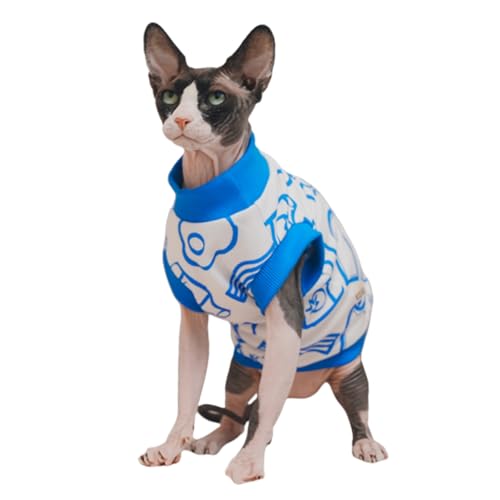Sphynx Sommer-T-Shirts für Katzen, aus Baumwolle, mit rundem Kragen, ärmellos, für Katzen und kleine Hunde (Frühstück, Größe L (3,4–4 kg)) von Kitipcoo
