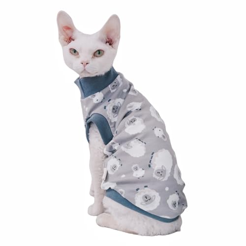 Sphynx Sommer-T-Shirts für Katzen, aus Baumwolle, mit rundem Kragen, ärmellos, für Katzen und kleine Hunde (Schaf, Größe L (3,4–4 kg) von Kitipcoo
