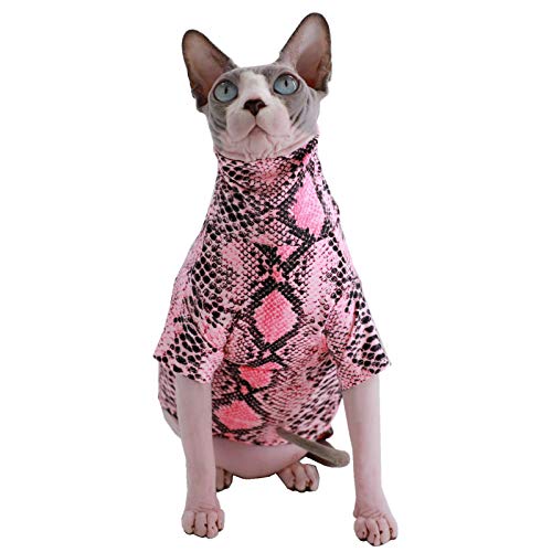 Sphynx T-Shirt für Katzen, mit Schlangenhaut, lässig, ärmellos, für Katzen und kleine Hunde, Größe L (3 - 4 kg), Hot Pink von Kitipcoo