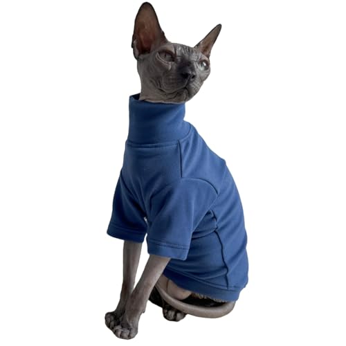 Sphynx Warmes Fleece-Hemd für Katzen, Rollkragen-Unterhemd, thermisch, haarlos, Katzenkleidung für Sphynx, Devon, kornische Katzenkleidung und kleine Kätzchen und Hunde (Ozean, XL) von Kitipcoo