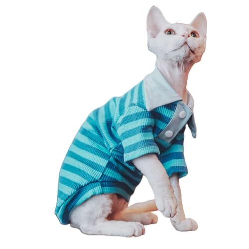 Sphynx haarloses Katzen-Shirt, Poloshirt, Baumwolle, für Kätzchen, T-Shirts mit Ärmeln, für Sphynx, Cornish Rex, Devon Rex, Peterbald (Meeresblau, Größe L (3,5–4,5 kg)) von Kitipcoo