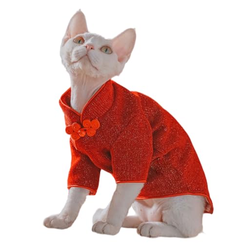 Traditional Culture Sphynx Baumwoll-T-Shirt, haarlos, Katzenkleidung, Haustierpullover, Katzenweste, Haustierkleidung, Kätzchen-Shirts, Katzen und kleine Hunde, Rot, Größe XXL (5,9–6,8 kg) von Kitipcoo