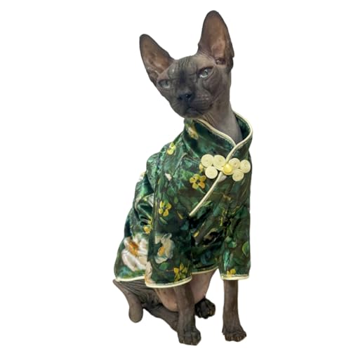 Traditional Culture Sphynx Baumwoll-T-Shirt, haarlos, für Katzen, Kleidung, Haustierpullover, Katzenweste, Haustierkleidung, Kätzchen-Shirts, kleine Hunde, Kamelie, Größe XL (4,1–5,9 kg) von Kitipcoo