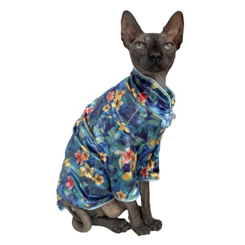 Traditional Culture Sphynx Baumwoll-T-Shirt, haarlose Katze, Kleidung, Haustierpullover, Katzenweste, Haustierkleidung, Kätzchen-Shirts, kleine Hunde (Weißdorn, Größe XL (4,1–5,9 kg) von Kitipcoo