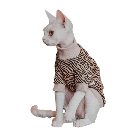 Vintage Mulan Baumwolle Sphynx haarlose Katzen Shirt Katze Rollkragen Haustier Kleidung Kätzchen T-Shirts mit Ärmeln für Sphynx Cornish Rex, Devon Rex, Peterbald (Größe XL, Zebra) von Kitipcoo
