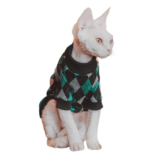 Vintage Mulan-Baumwolle Sphynx haarlose Katzen Shirt Katze Rollkragen Haustier Kleidung Kätzchen T-Shirts mit Ärmeln für Sphynx Cornish Rex, Devon Rex, Peterbald (XX-Large, Rhombus) von Kitipcoo