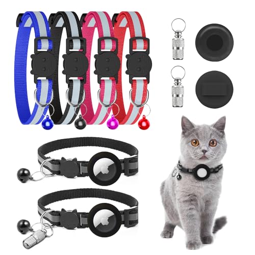 KitoLee Airtag Katzenhalsband Reflektierend Mit Glöckchen (4 Farben, 2 Apple Airtag-Halter und 2 ID-Tags) von Kito Lee
