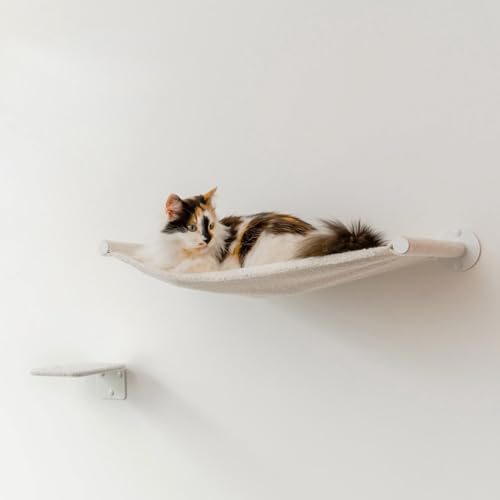 Hängematte für Katze, Wandregal, Wandmontage, Katzenmöbel, Unterstützung bis zu 15 kg, elfenbeinfarbenes Set (Hängematte + Stufe) von Kitsune Garden