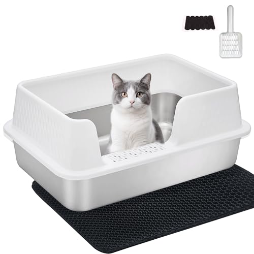Kittenhood 20 cm hohe Katzentoilette aus Edelstahl, Weiß von Kittenhood