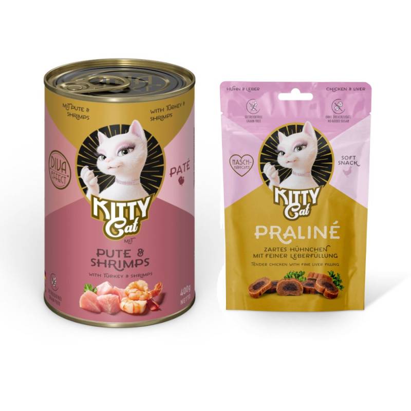 6 x 400 g KITTY Cat Adult Pate + 50 g Praliné Snack Huhn & Leber gratis! - Pute & Shrimps von Kitty Cat