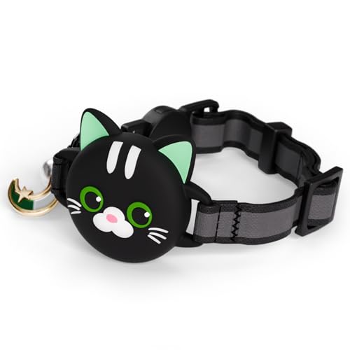 Kittytag Katzenhalsband mit Zubehör, kompatibel mit Apple Airtag, reflektierend und leuchtend, GPS, Katze mit Anti-Drosselung, verstellbar, GPS Airtag nicht im Lieferumfang enthalten (schwarz) von KittyTag