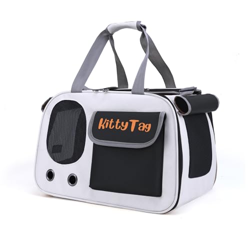 Tragetasche für Haustiere, Welpen, kleine Hunde, Katzentragetasche, wasserdicht, Premium-PU-Leder, Tragetasche für Outdoor, Reisen, Spazierengehen, Wandern, Einkaufen (schwarz) von Kitty Tag