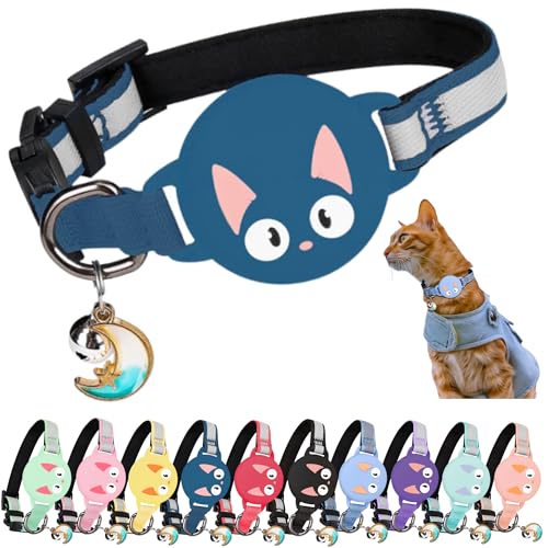 Kittytag Katzenhalsband mit Zubehör, kompatibel mit Airtag Apple, reflektierend und leuchtend, GPS, Katze mit Anti-Drosselung, verstellbar, GPS Airtag nicht im Lieferumfang enthalten (Marineblau) von KittyTag