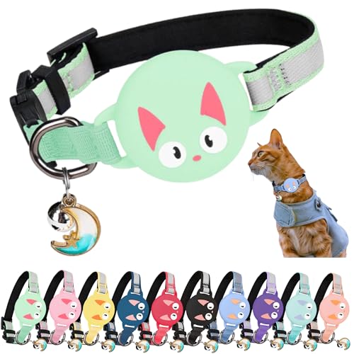 Kittytag Katzenhalsband mit Zubehör, kompatibel mit Airtag Apple, reflektierend und leuchtend, GPS, Katze mit Anti-Drosselung, verstellbar, GPS Airtag nicht im Lieferumfang enthalten (Minzgrün) von KittyTag