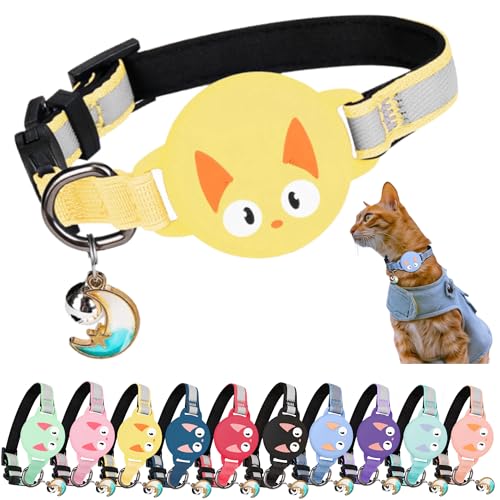 Kittytag Katzenhalsband mit Zubehör, kompatibel mit Apple Airtag, reflektierend und leuchtend, GPS, Katze, mit Anti-Drosselung, verstellbar, GPS Airtag nicht im Lieferumfang enthalten (gelb) von KittyTag