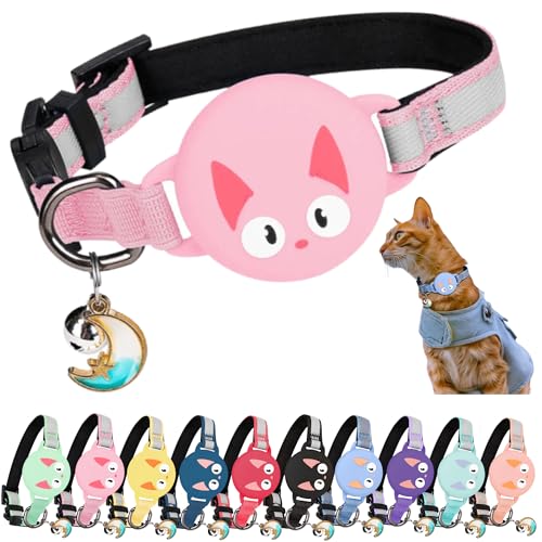 Kittytag Katzenhalsband mit Zubehör, kompatibel mit Apple Airtag, reflektierend und leuchtend, GPS, Katze mit Anti-Drosselung, verstellbar, GPS Airtag nicht im Lieferumfang enthalten (Kirschblüte) von KittyTag