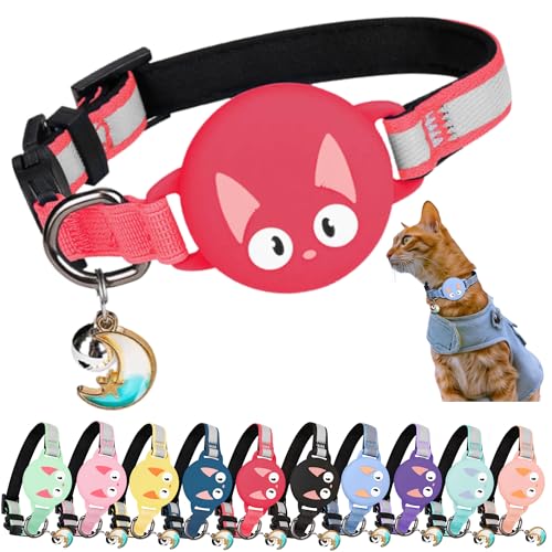 Kittytag Katzenhalsband mit Zubehör, kompatibel mit Apple Airtag, reflektierend und leuchtend, GPS, Katze mit Anti-Drosselung, verstellbar, GPS Airtag nicht im Lieferumfang enthalten (rot) von KittyTag