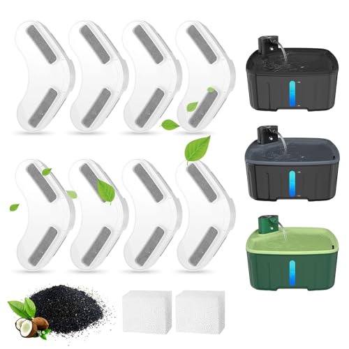 Kittyspout Filter für Hunde Trinkbrunnen, 8 Filter für Katzentrinkbrunnen + 2 Schwämme, Filter für Trinkbrunnen für Katzentrinkbrunnen Hundetrinkbrunnen von Kittyspout