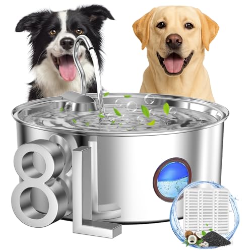 Kittyspout Trinkbrunnen für Hunde, 8L/270 oz Grosse Hundebrunnen/Katzenbrunnen Trinkbrunnen Silver von Kittyspout