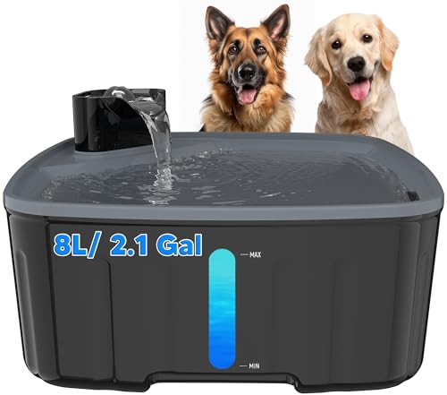 Kittyspout Trinkbrunnen für Hunde 8 L/ 270 oz, Große Automatischer Hundebrunnen mit Sichtfenster, Ultra-Stiller Pumpe, 4-Lagiger Aktivkohlefilter Hält das Wasser Sauber, BPA-freie, Schwarz von Kittyspout