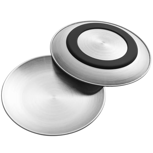 Katzennäpfe aus Edelstahl, 17 cm breit und flach, Katzenfutter-Set mit Silikonring für rutschfeste, flache Metall-Katzenschalen oder Teller zum Füttern von Indoor-Katzen, Kätzchen, kleinen Hunden von Kitwinney
