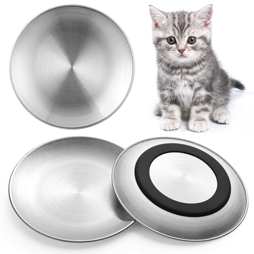 Katzennäpfe aus Edelstahl, flaches Metall-Katzenfutter-Set mit Silikonring für rutschfeste, 17 cm breite und flache Katzenschalen oder Teller zum Füttern von Indoor-Katzen, Kätzchen, kleinen Hunden Katzennäpfe aus Edelstahl, flaches Metall-Katzenfutter-Set mit Silikonring für rutschfeste, 17 cm breite und flache Katzenschalen oder Teller zum Füttern von Indoor-Katzen, Kätzchen, kleinen Hunden von Kitwinney