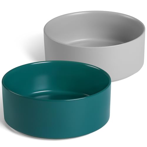 Kitwinney Große Hundenäpfe, rutschfest, schwere Keramik, Futter- und Wassernapf mit weißer Silikonbasis, 2 Stück, Futternäpfe für mittelgroße und riesige Hunde (grau + grün, 20,3 cm) von Kitwinney