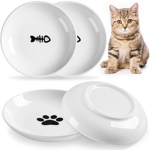 Kitwinney Katzennäpfe, Keramik-Katzenfutterschüssel-Set mit Silikonring für rutschfeste, niedliche Katzenschalen und Teller zum Füttern von Indoor-Katzen, Kätzchen, kleinen Hunden (Weiß, 4 Stück, 15,2 von Kitwinney