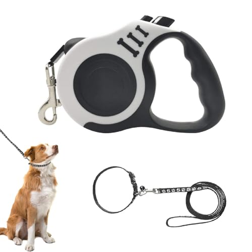 Hundeleine, 5 m Einziehbar Hundeleine, Hundeleine Ausziehbar mit Anti-Rutsch Griff, Hundeleine Gurt Rollleine für Training und Spaziergänge für Kleine und Mittelgroße Hunde bis 15kg (Weiß) von Kiuiom