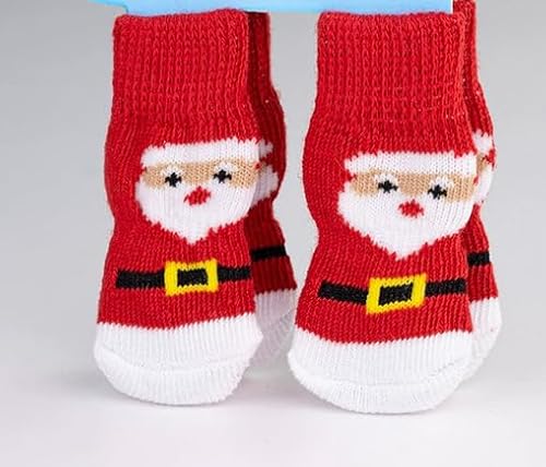 Kiuiom 4 Stück Weihnachten Antirutschsocken Für Hunde,Indoor Anti-Rutsch-Hundesocken Weihnachtsmann,Weihnachtssocken Für Mittelgroße Pet,Weicher Elastisch Pfotenschutz Haustiere Warm Halten,M von Kiuiom