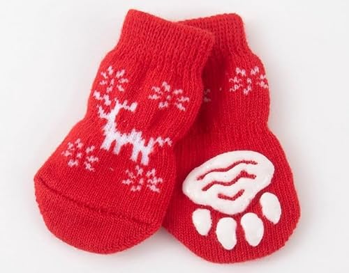 Kiuiom 4 Stück Weihnachten Haustier Socken,Rentiere Stil Anti-Rutsch Baumwollsocken Pet,Weihnachten Socken Für Innenbereich Kleine Hunde,Weicher Elastisch Pfotenschutz Haustiere Warm Halten,S von Kiuiom