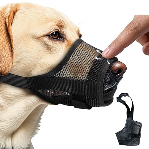 Maulkorb für Hunde, atmungsaktiv, weiches Nylon-Netzgewebe für größere Hunde, um Beißen, Bellen und Kauen zu verhindern, verstellbare Schlaufe, Hunde-Mundschutz mit verstellbarem Riemen, Schwarz, von KixMalkinly