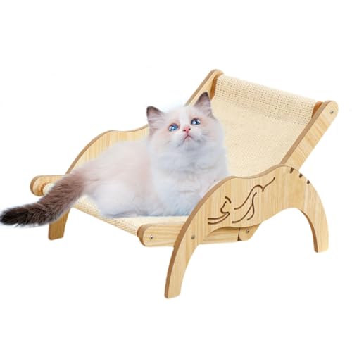 Katzen-Sisal-Loungesessel, erhöhtes Katzenstuhlbett, 3-stufig Verstellbarer Katzenkratzer, Haustierbett, hölzernes Katzenkratzbrett, Kätzchen-Hochbett für Hauskatzen, Kaninchen und kleine Tiere von Kixolazr