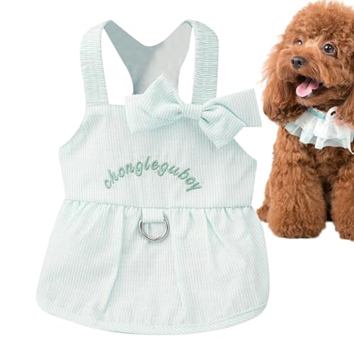 Kixolazr Hunde-Sommeroutfit, Hunde-Sommerkleid - Hündchen-Prinzessin-Kleider - Hundekleid mit Schleife, Kordelzug-Schnalle, gestreifte Hunde-Outfits für kleine, mittelgroße Hunde, Katzen, Mädchen, von Kixolazr