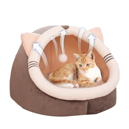 Kixolazr Katzenbetthöhle - Süßes halbgeschlossenes Hundebett mit Abdeckhöhle und Plüschballspielzeug,Gemütliches Katzenversteck, bequemes Hundehöhlenbett für Haustiere, Hauskatzen, kleine Hunde Kixolazr Katzenbetthöhle - Süßes halbgeschlossenes Hundebett mit Abdeckhöhle und Plüschballspielzeug,Gemütliches Katzenversteck, bequemes Hundehöhlenbett für Haustiere, Hauskatzen, kleine Hunde von Kixolazr