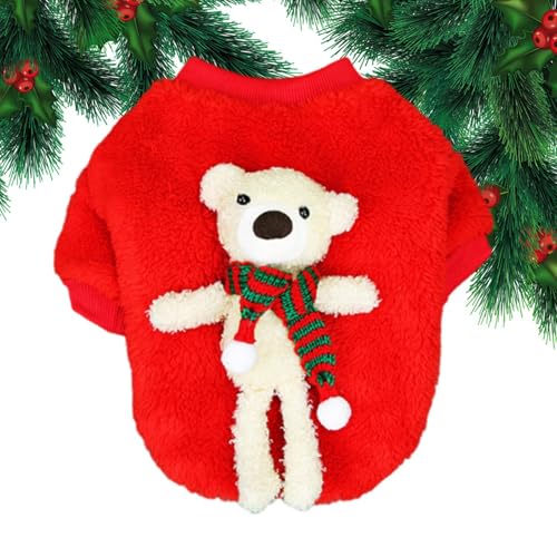 Kixolazr Weihnachts-Hunde-Outfit, Weihnachtskostüme für Haustiere - Cartoon-Weihnachtshaustier-Verkleidung,Entzückendes Haustier-Winterplüschkleid, Hunde-Cosplay-Hoodie mit Bär für kaltes Winterwetter von Kixolazr