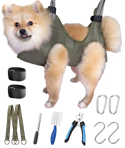 Kkiimatt 10-in-1 Haustierpflege-Hängemattengeschirr mit Nagelknipser/Trimmer, Nagelfeile, Kamm, Hunde-Nagel-Hängematte, Hundepflege-Schlinge zum Nageltrimmen/Schneiden (XS/unter 6,8 kg, Khaki-Grün) Kkiimatt 10-in-1 Haustierpflege-Hängemattengeschirr mit Nagelknipser/Trimmer, Nagelfeile, Kamm, Hunde-Nagel-Hängematte, Hundepflege-Schlinge zum Nageltrimmen/Schneiden (XS/unter 6,8 kg, Khaki-Grün) von Kkiimatt