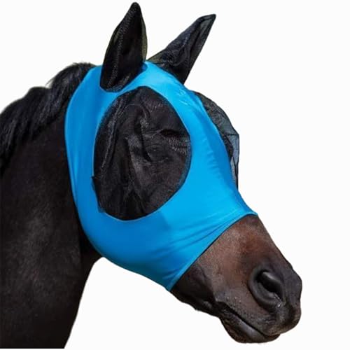Fliegenmaske für Pferde mit Ohren, super bequeme Fliegenmasken für Pferde, mit UV-Schutz, weich auf der Haut mit Atmungsaktivität, Azurblau von KkvoGmle