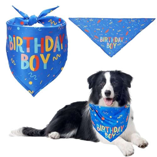 Hunde-Geburtstags-Halstuch, Dreieckstuch für Hunde/Welpen, Geburtstagsparty, Hunde-Happy Birthday-Bandana, Haustier-Geburtstagsparty-Zubehör (blau) von KkvoGmle