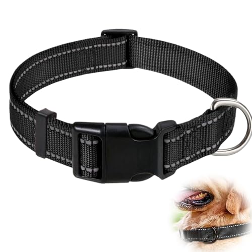 Hundehalsband, reflektierendes Hundehalsband mit Sicherheitsschnalle, verstellbares Halsband für kleine, mittelgroße und große Hunde, Schwarz, Größe M (35–50 cm) von KkvoGmle