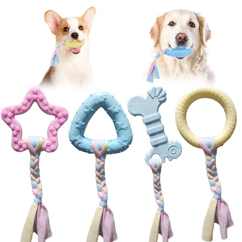 KkvoGmle Kauspielzeug für Welpen, 4 Stück, Welpenspielzeug mit interaktiven bunten Baumwollseilen, Gummi-Haustierspielzeug für kleine Welpen und mittelgroße Hunde, entlastet die Zähne und schützt die KkvoGmle Kauspielzeug für Welpen, 4 Stück, Welpenspielzeug mit interaktiven bunten Baumwollseilen, Gummi-Haustierspielzeug für kleine Welpen und mittelgroße Hunde, entlastet die Zähne und schützt die von KkvoGmle