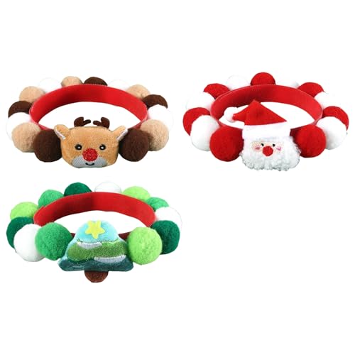 Packung Mit 3 Plüsch Haustierkragen Mit Farbenfrohen Pompons Für Party Wear Wearing Saisonal Cats Collar Für Festivalfeierlichkeiten von Klaisy
