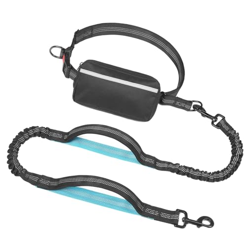 Reißfeste, reflektierende Haustier-Leine mit elastischer Schnur und praktischer Tasche für große Rassen, Outdoor-Aktivitäten, reißfeste Haustier-Leinen von Klaisy