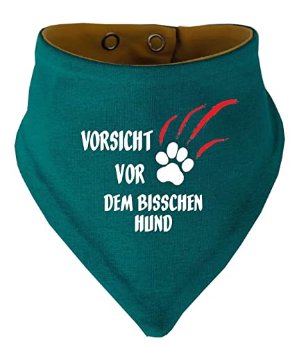 Hunde Wende- Halstuch Multicolor (Fb: Petrol-gelb) (Gr.1 - HU 27-30 cm) Vorsicht vor dem bisschen Hund von Kleiner Fratz