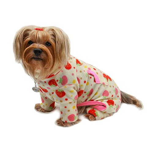 KLIPPO Hunde-/Welpenpyjama/Bodysuit/Loungewear/Overall/Pullover für kleine Rassen, Fleece, Erdbeermotiv von Klippo