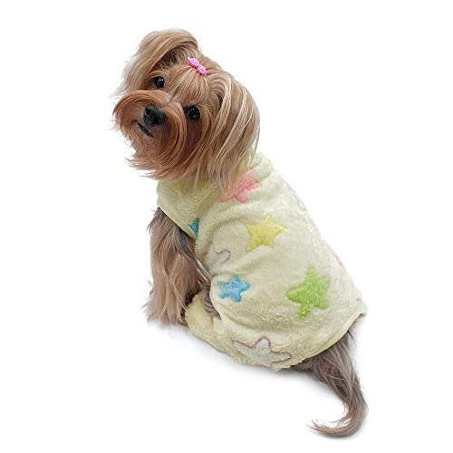 Klippo Ärmelloser Schlafanzug für Hunde/Welpen, ultraweich, Plüsch-Vorderseite, Bodysuit/Loungewear/Overall, bunte Sterne, Größe L von Klippo