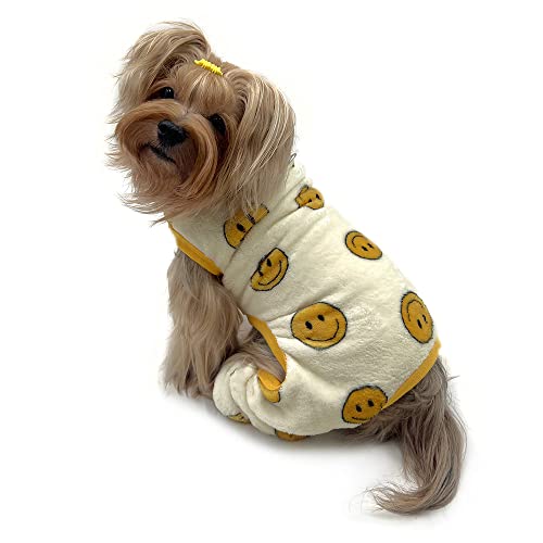 Klippo Ärmelloser Schlafanzug für Hunde/Welpen, ultraweich, Plüsch-Vorderseite, Bodysuit/Loungewear/Overall (Happy Face, Größe S) von Klippo