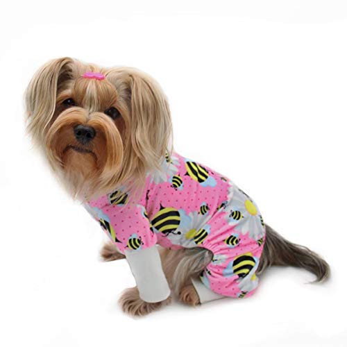 Klippo Hund Welpen Minky Humblebee und Blumen Plüsch Pyjama Bodysuit Loungewear Pyjama Pyjama Overall Pullover Strampler für kleine Rassen, S, Rose von Klippo
