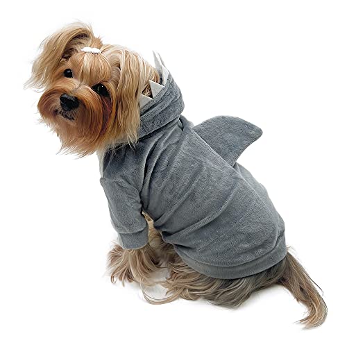 Klippo Hunde-/Welpen-Kapuzenpullover mit Flosse und Zähnen, ultraweich, Haifisch-Kapuzenpullover, Kostüm, Hai, Größe XL von Klippo